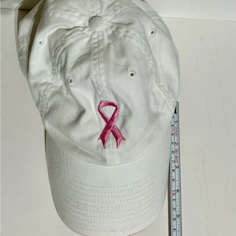 Pink Ribbon Breast Cancer Awareness Hat Baseball Cap White Pink Adjust Like New
